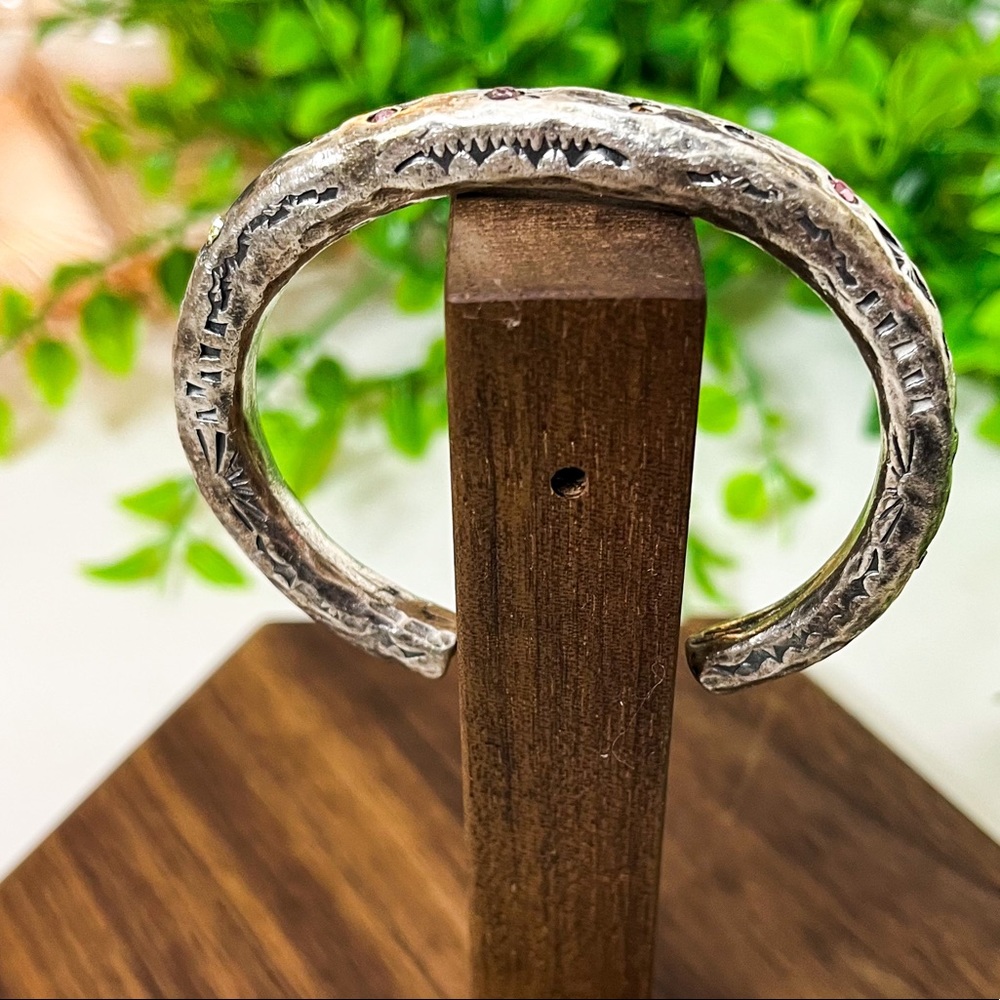 Patricia Locke Rare Solid Silver Cuff Pink Citrine Swarovski Crystal Braclet - Picture 4 of 13